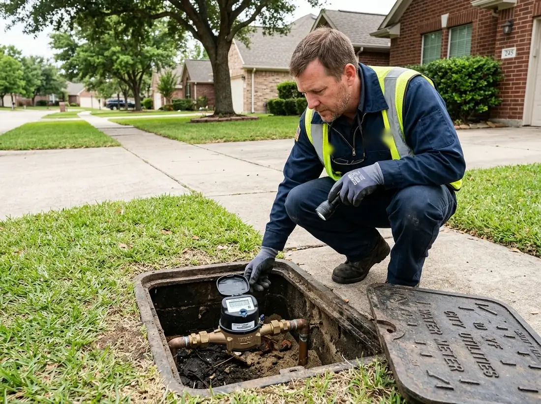 Leak detection technician working in a The Quad property in Whittier, CA